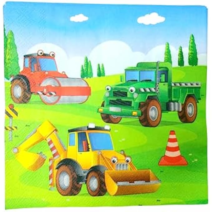 FAM 12PCS CONSTRUCTION NAPKINS  VEHICLE NAPKINS FOR KIDS PARTY  NAPKINS FOR KIDS  CONSTRUCTION PARTY FAVORS - Image 2